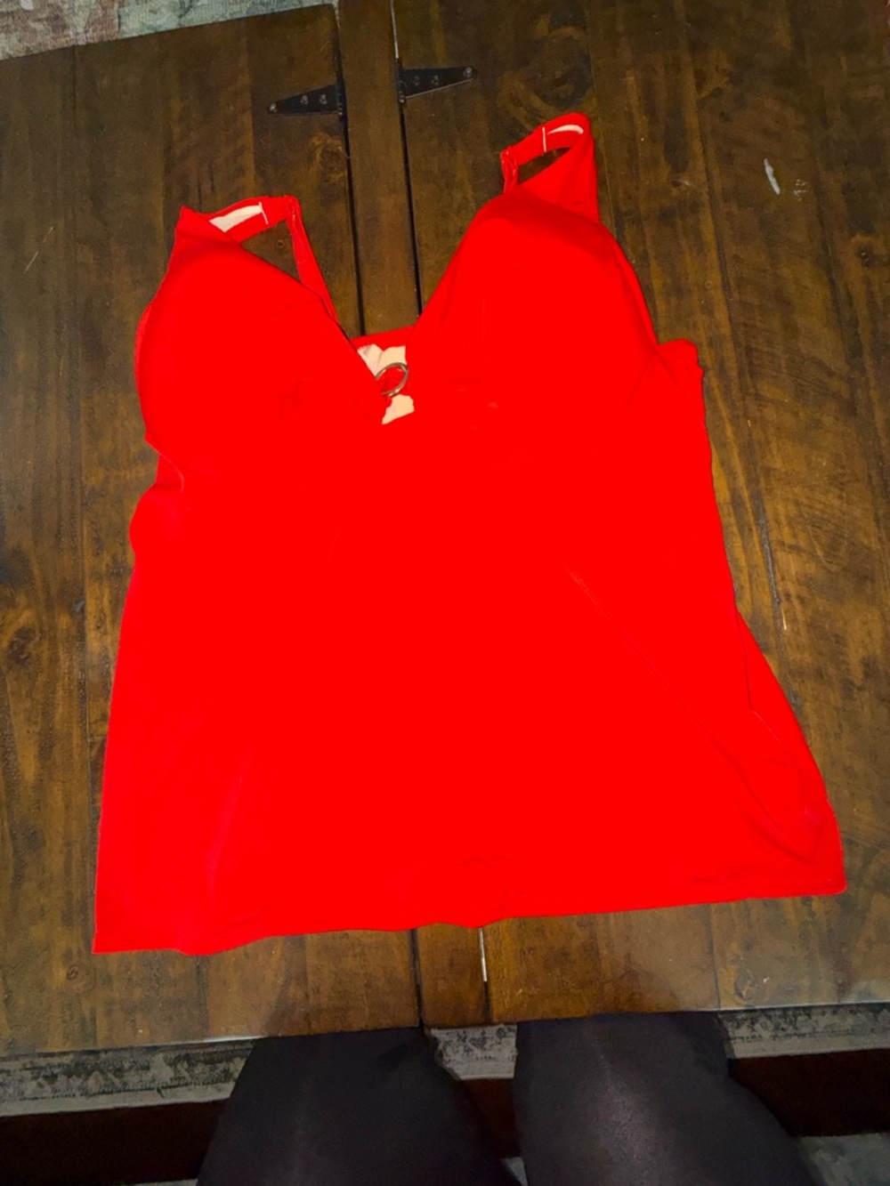Cacique Swim Tankini Top Red Underwire Plus Size 42DD Ring Front